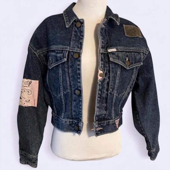 Vintage 80s Patchwork Denim Guess Jeans Jacket Size Small - Picture 1 of 16
